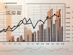 A financial chart with upward trends and symbols of currency