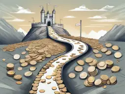 A road leading to a castle made of coins and bills